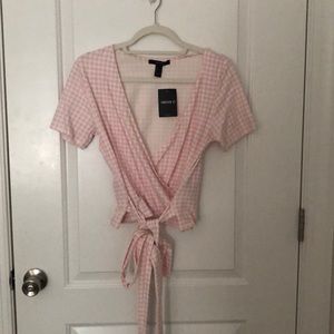 NWT Pink checkered forever 21 stretchy wrap top